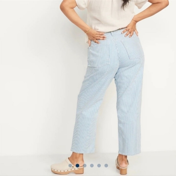 Old Navy Extra High Rise Jeans Women's 4 Sky Hi Straight Blue Striped Button Fly - Picture 2 of 16